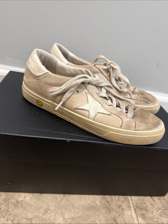Golden Goose Shoes - Golden Goose Beige Suede Low-Top Sneakers with White Star